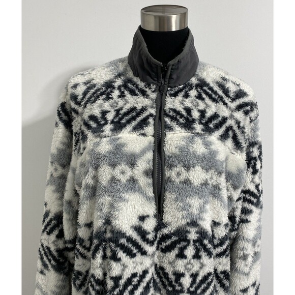 Eddie Bauer Pullover Mens Large Tall White Gray Black Plush Fuzzy Cozy Jacket - Picture 4 of 11